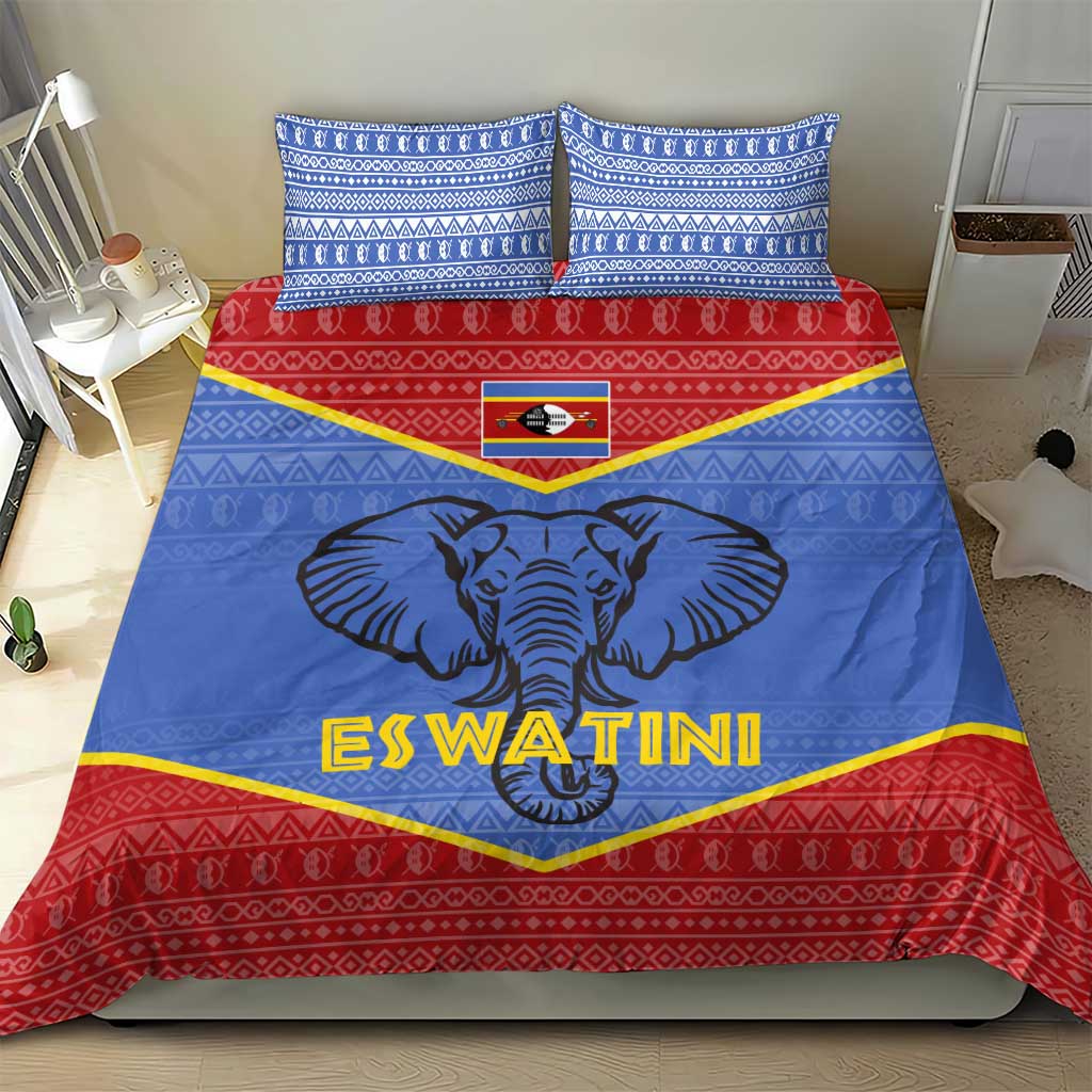 Elephant Eswatini Bedding Set Swaziland Shield Tribal Pattern and National Flag TS04