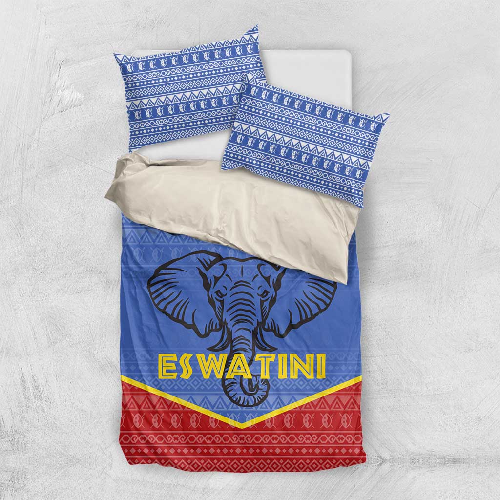Elephant Eswatini Bedding Set Swaziland Shield Tribal Pattern and National Flag TS04