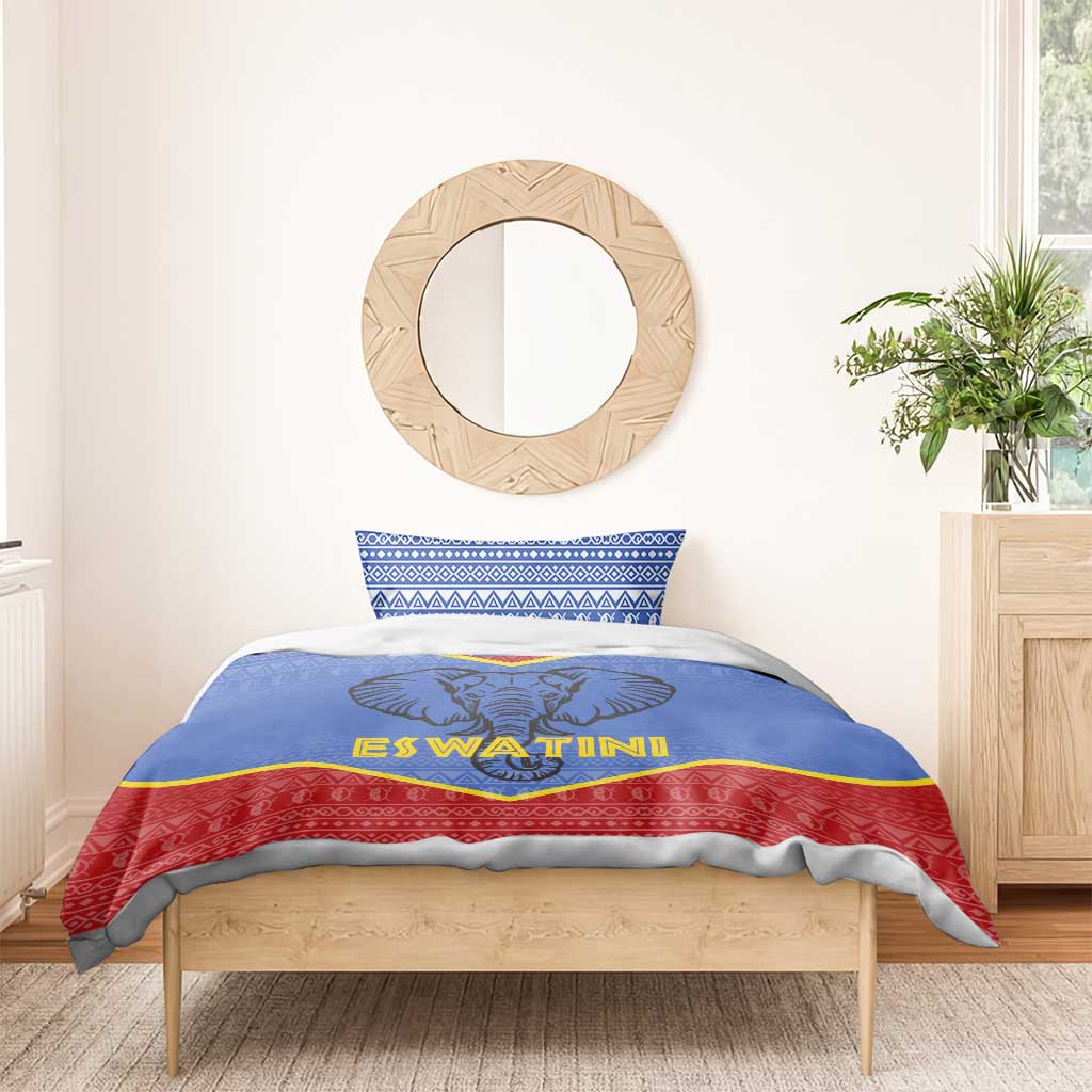 Elephant Eswatini Bedding Set Swaziland Shield Tribal Pattern and National Flag TS04