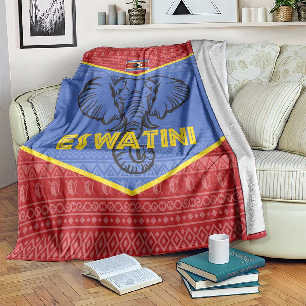Elephant Eswatini Blanket Swaziland Shield Tribal Pattern and National Flag TS04