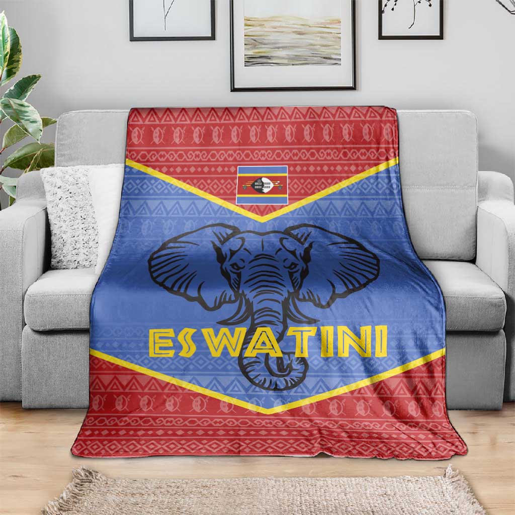 Elephant Eswatini Blanket Swaziland Shield Tribal Pattern and National Flag TS04