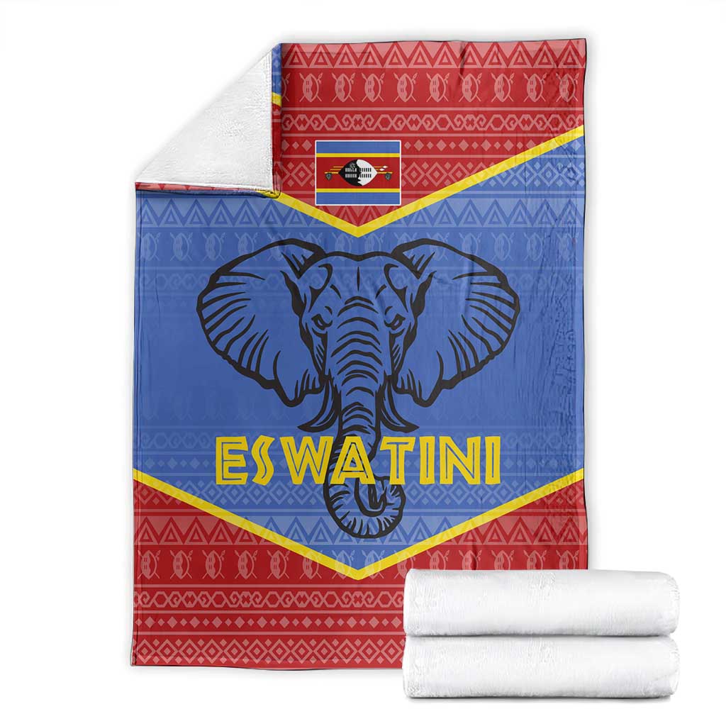 Elephant Eswatini Blanket Swaziland Shield Tribal Pattern and National Flag TS04