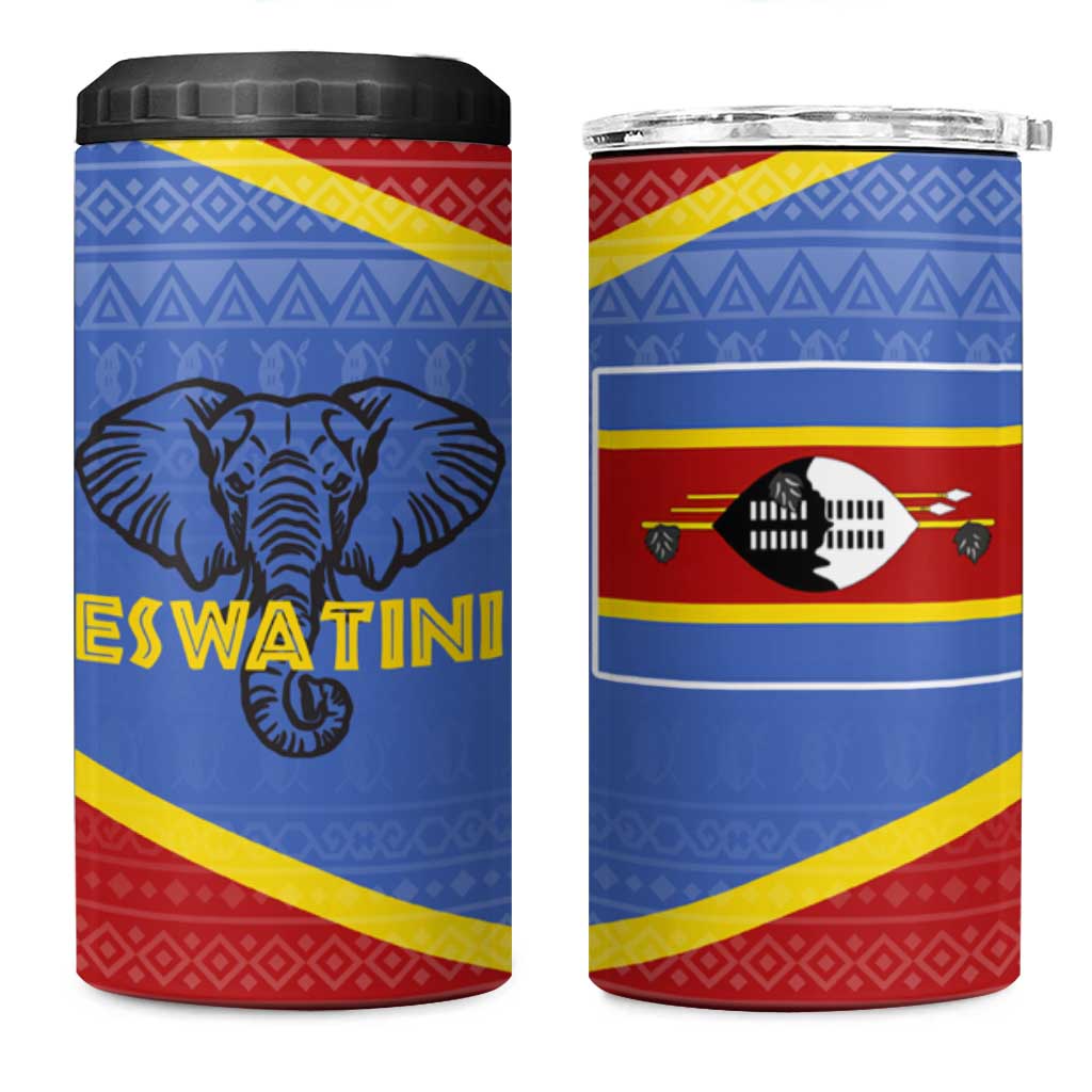 Elephant Eswatini 4 in 1 Can Cooler Tumbler Swaziland Shield Tribal Pattern and National Flag TS04