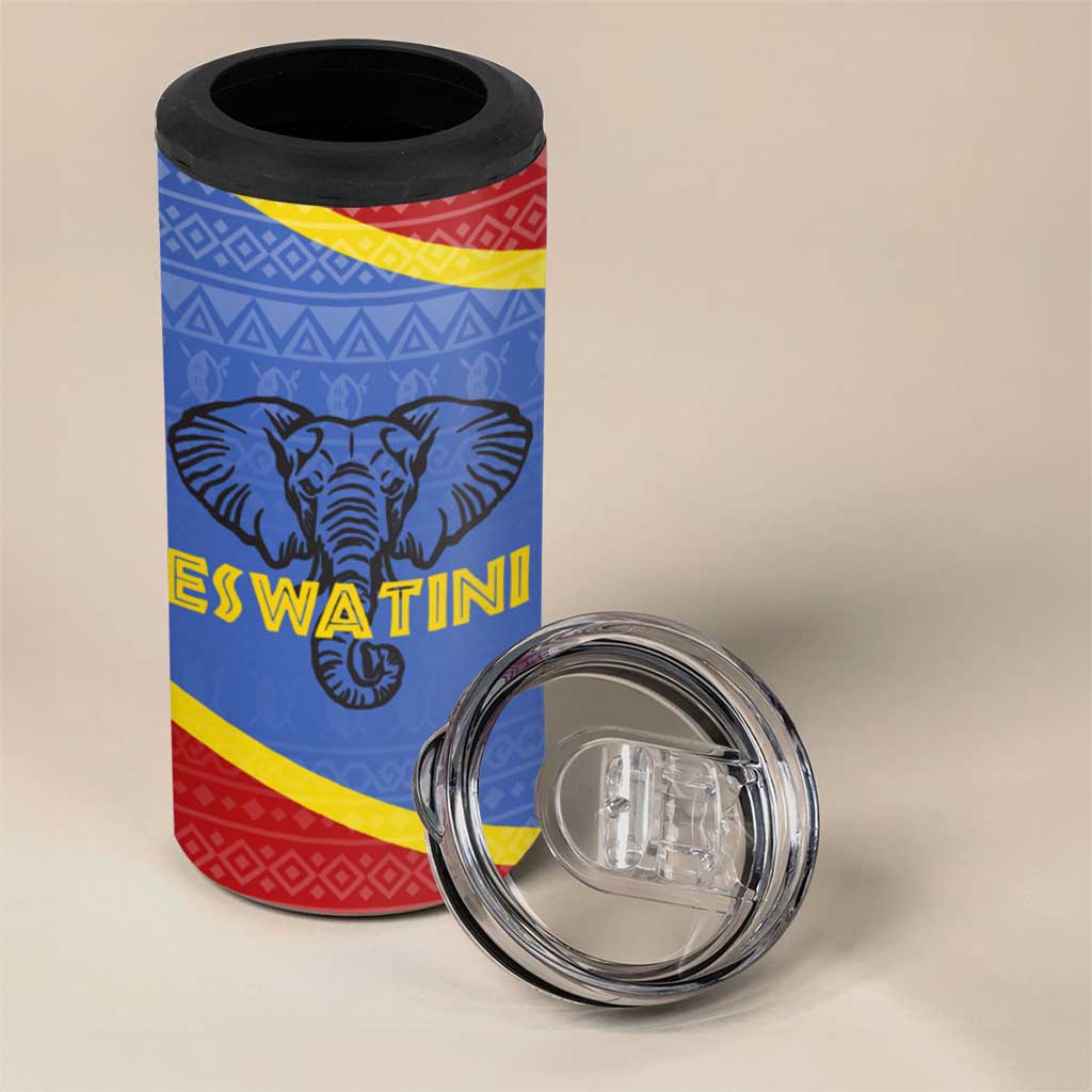 Elephant Eswatini 4 in 1 Can Cooler Tumbler Swaziland Shield Tribal Pattern and National Flag TS04