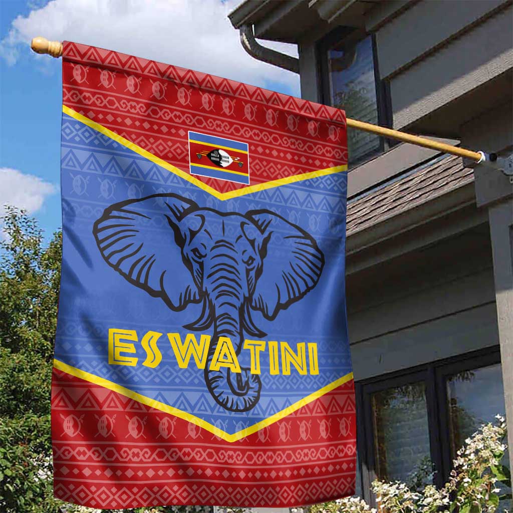 Elephant Eswatini Garden Flag Swaziland Shield Tribal Pattern and National Flag TS04