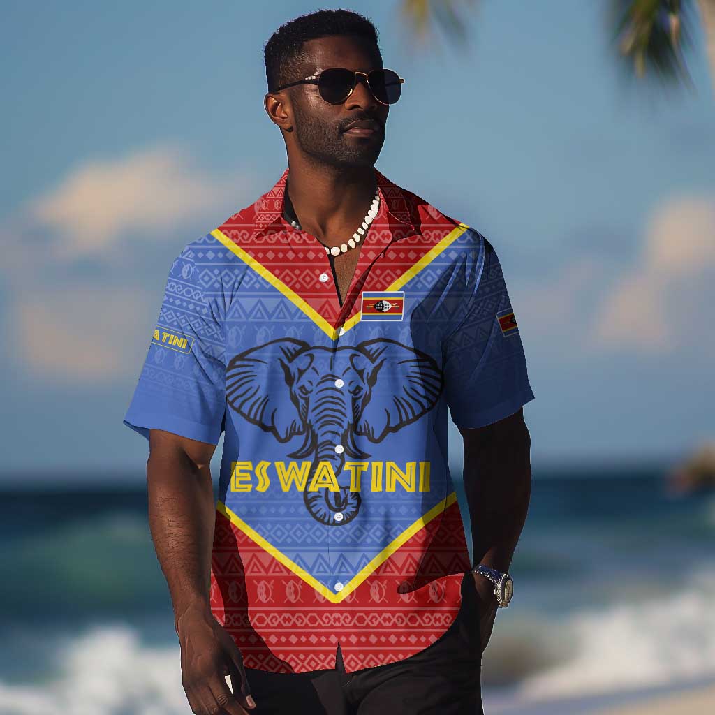 Elephant Eswatini Hawaiian Shirt Swaziland Shield Tribal Pattern and National Flag TS04