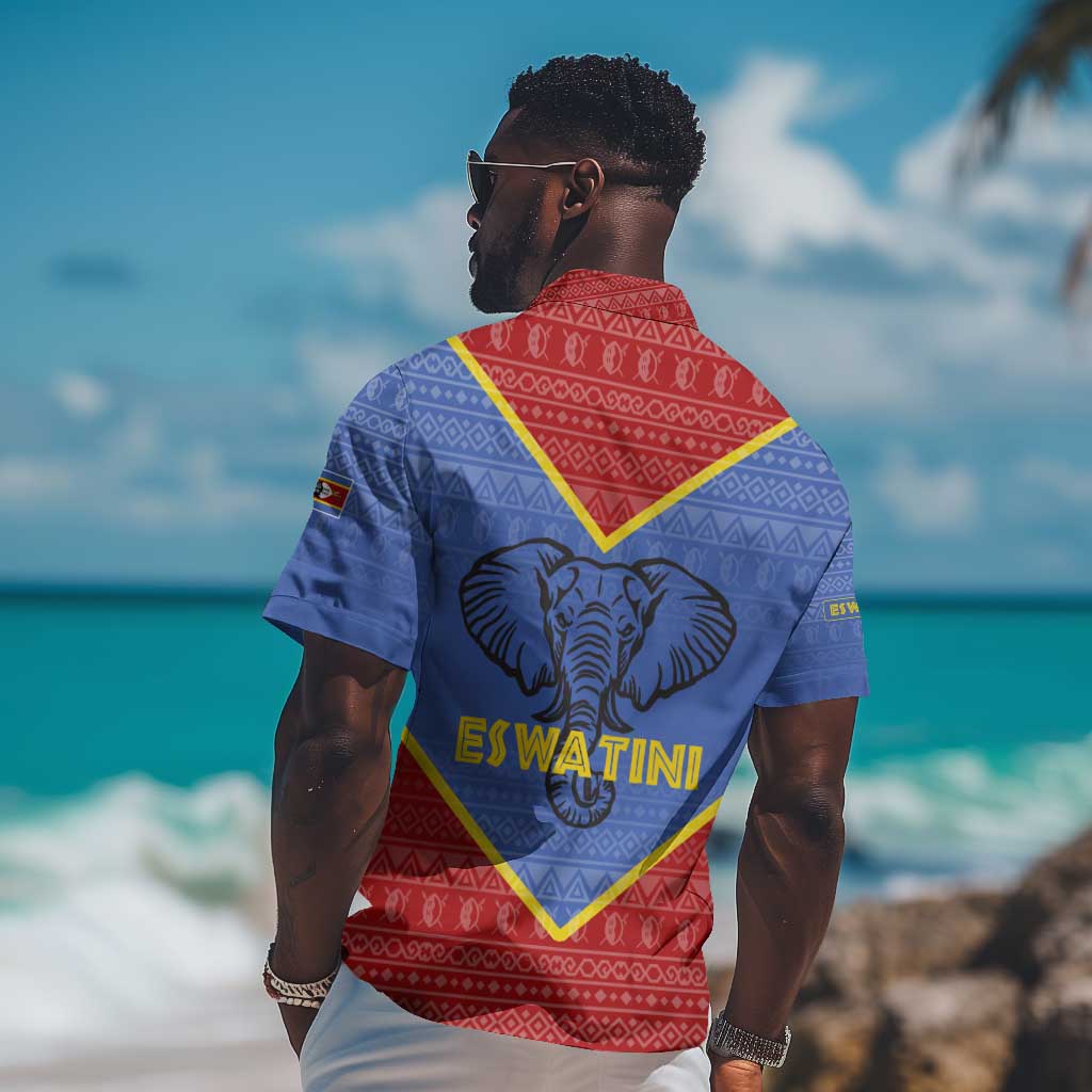 Elephant Eswatini Hawaiian Shirt Swaziland Shield Tribal Pattern and National Flag TS04