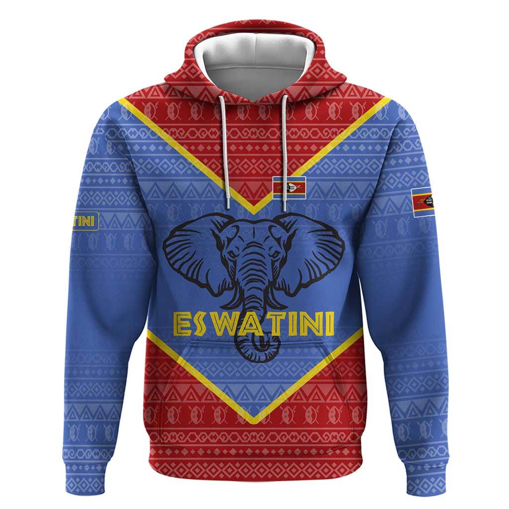 Eswatini Elephant Hoodie with Tribal Print and National Flag Details TS04