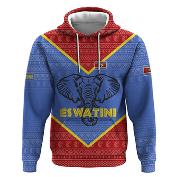 Eswatini Elephant Hoodie with Tribal Print and National Flag Details TS04