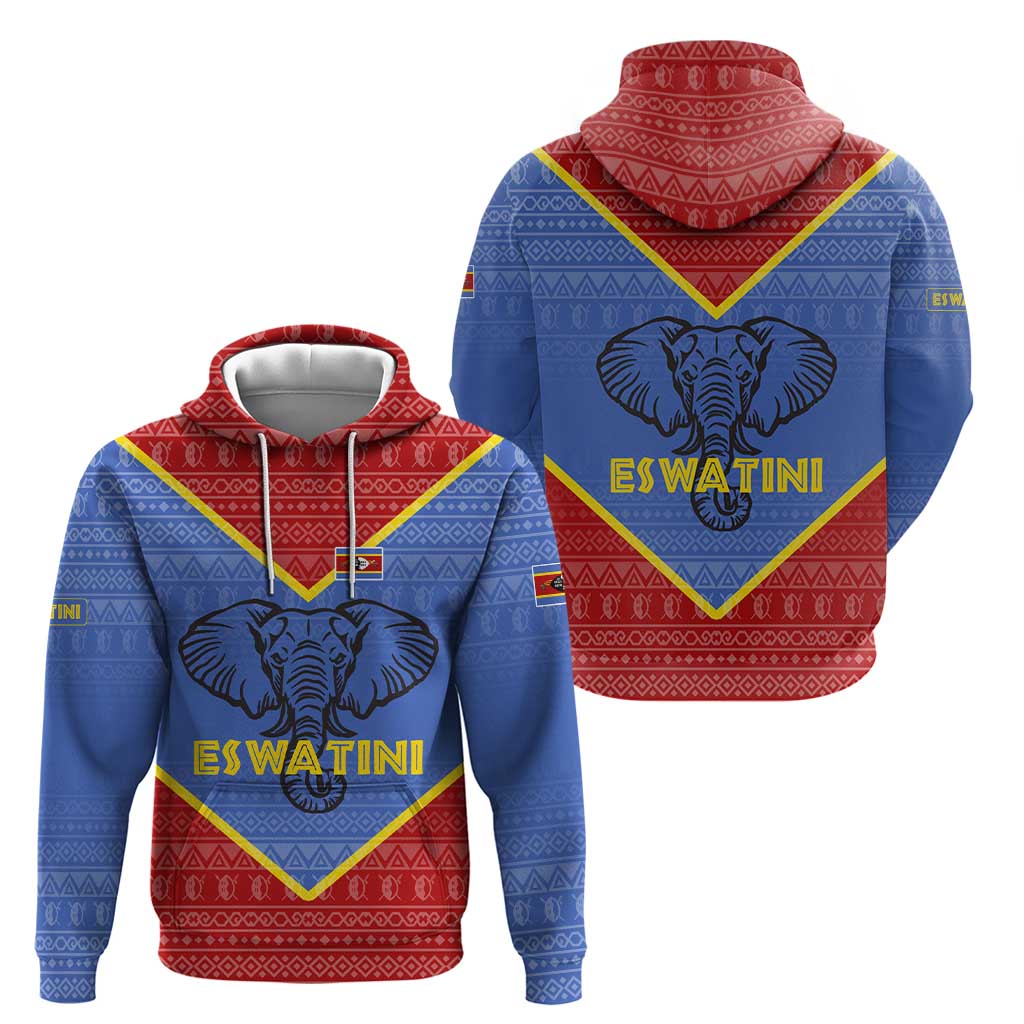 Eswatini Elephant Hoodie with Tribal Print and National Flag Details TS04