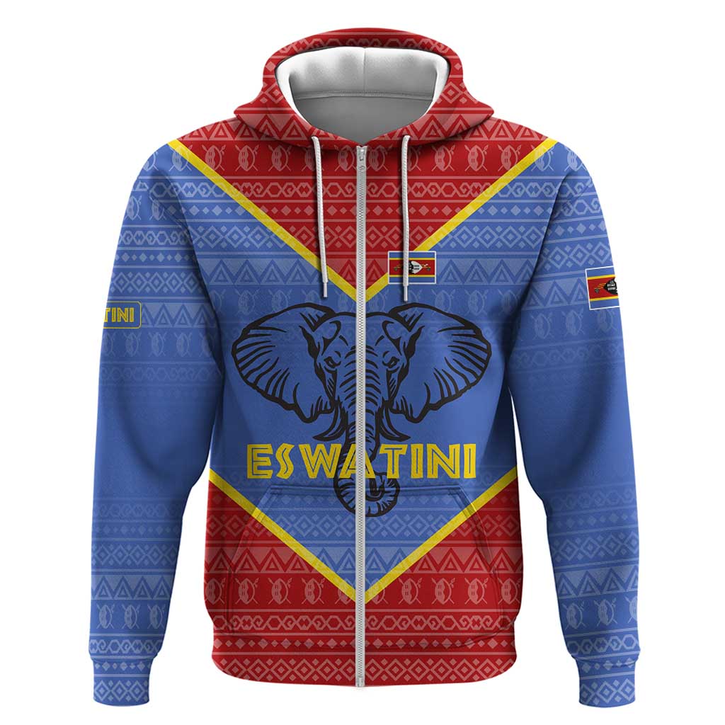 Eswatini Elephant Hoodie with Tribal Print and National Flag Details TS04