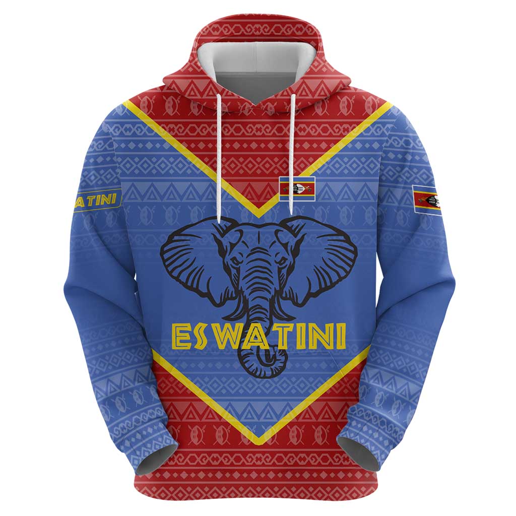 Eswatini Elephant Hoodie with Tribal Print and National Flag Details TS04