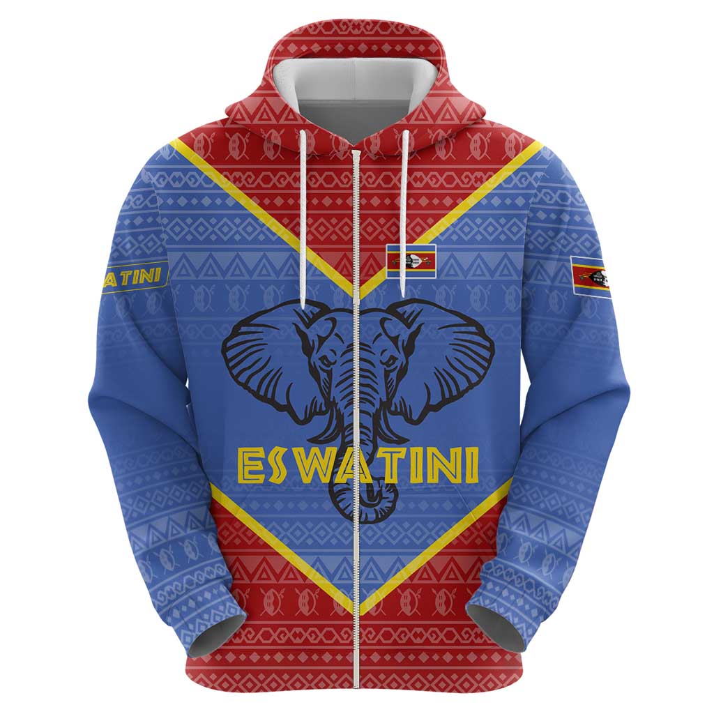 Eswatini Elephant Hoodie with Tribal Print and National Flag Details TS04