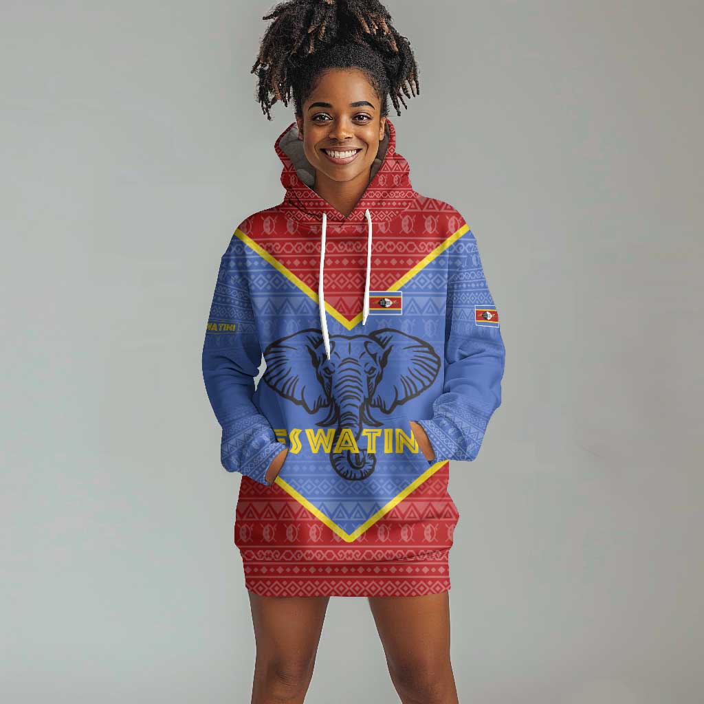Elephant Eswatini Hoodie Dress Swaziland Shield Tribal Pattern and National Flag TS04
