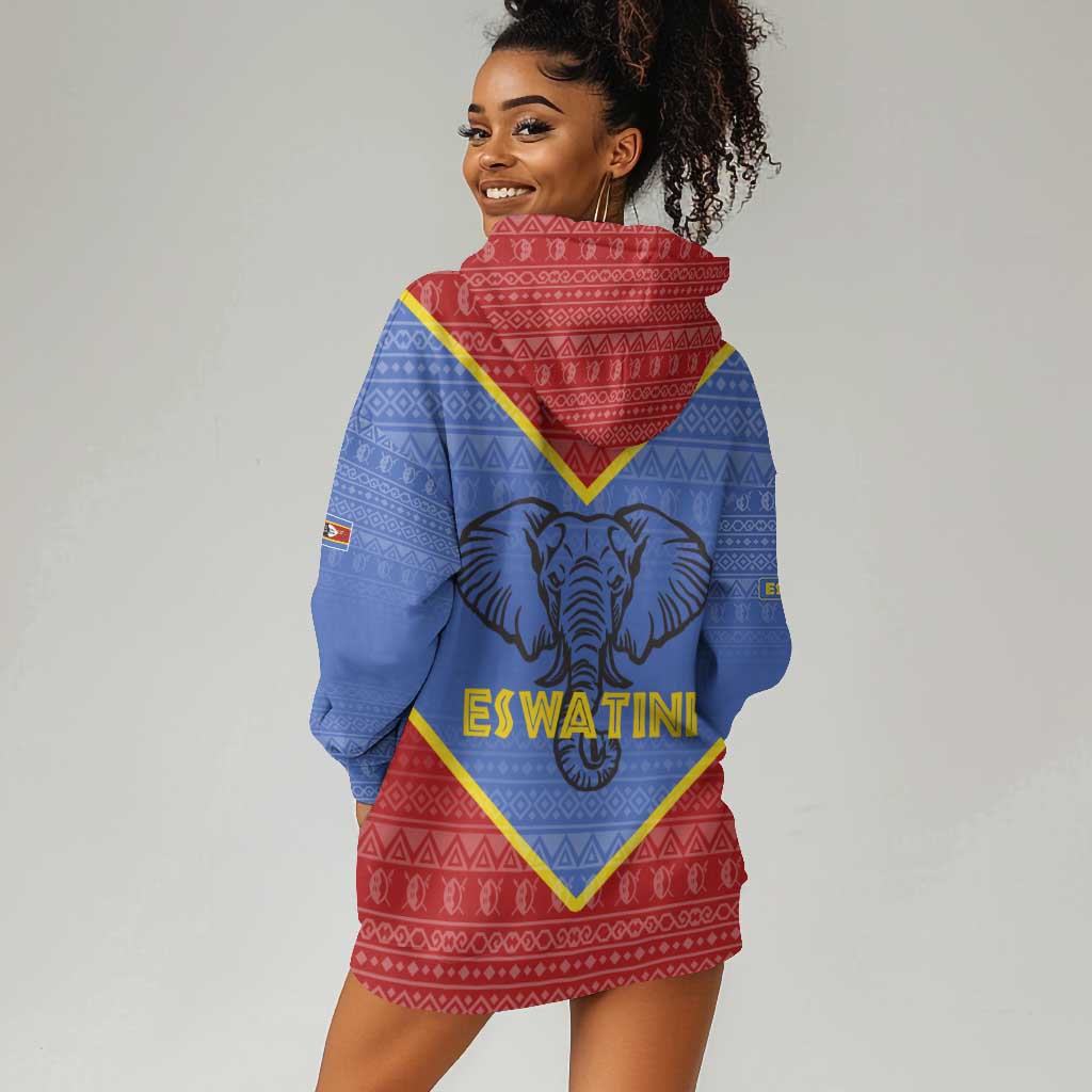 Elephant Eswatini Hoodie Dress Swaziland Shield Tribal Pattern and National Flag TS04