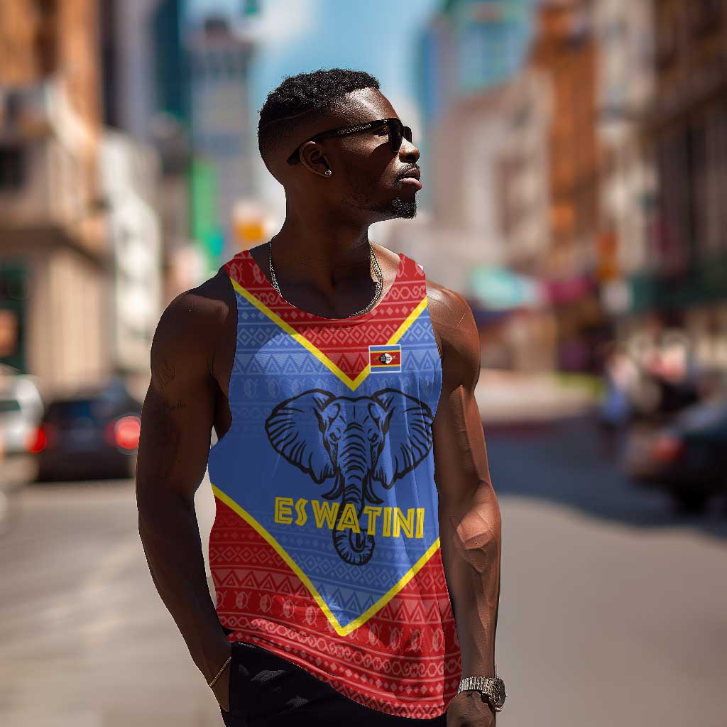 Elephant Eswatini Men Tank Top Swaziland Shield Tribal Pattern and National Flag TS04