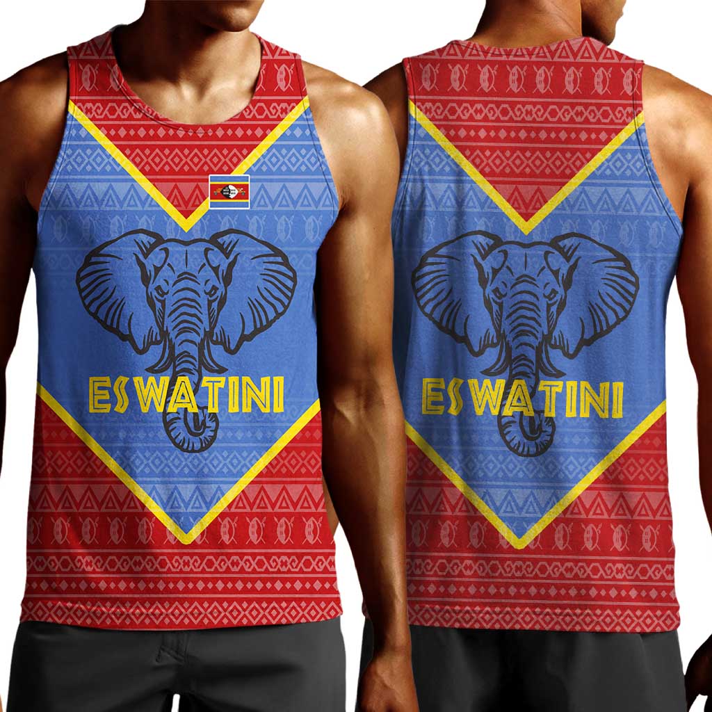 Elephant Eswatini Men Tank Top Swaziland Shield Tribal Pattern and National Flag TS04
