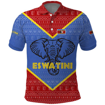 Eswatini Elephant Polo Shirt with Tribal Print and National Flag Details TS04