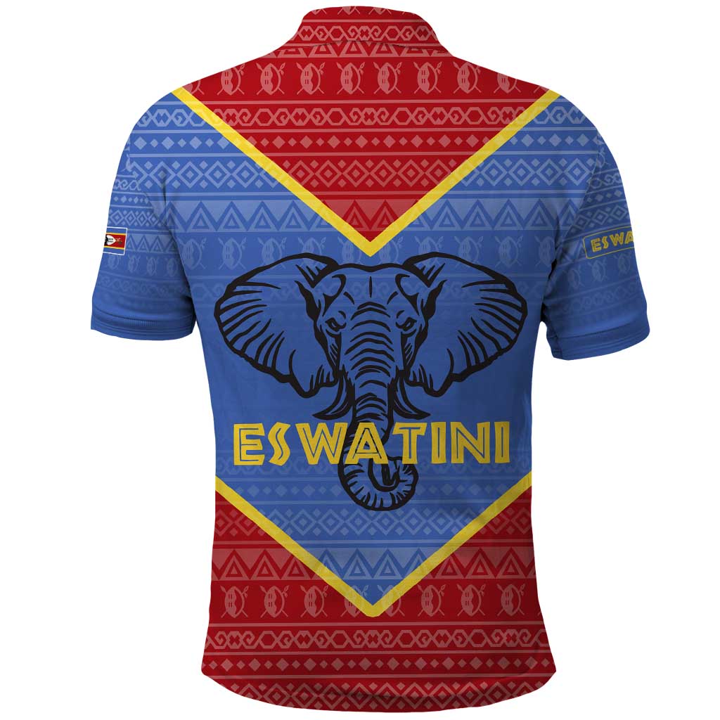 Eswatini Elephant Polo Shirt with Tribal Print and National Flag Details TS04
