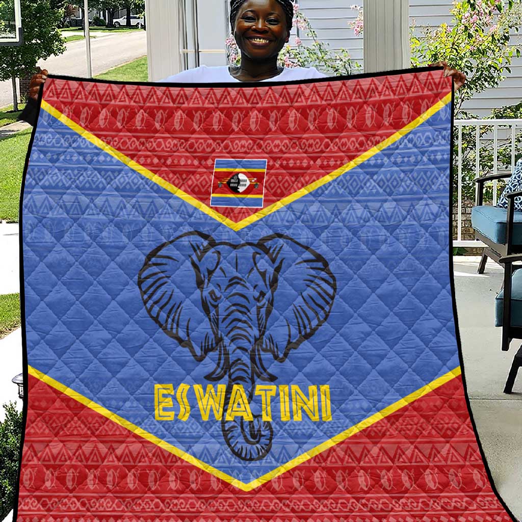 Elephant Eswatini Quilt Swaziland Shield Tribal Pattern and National Flag TS04