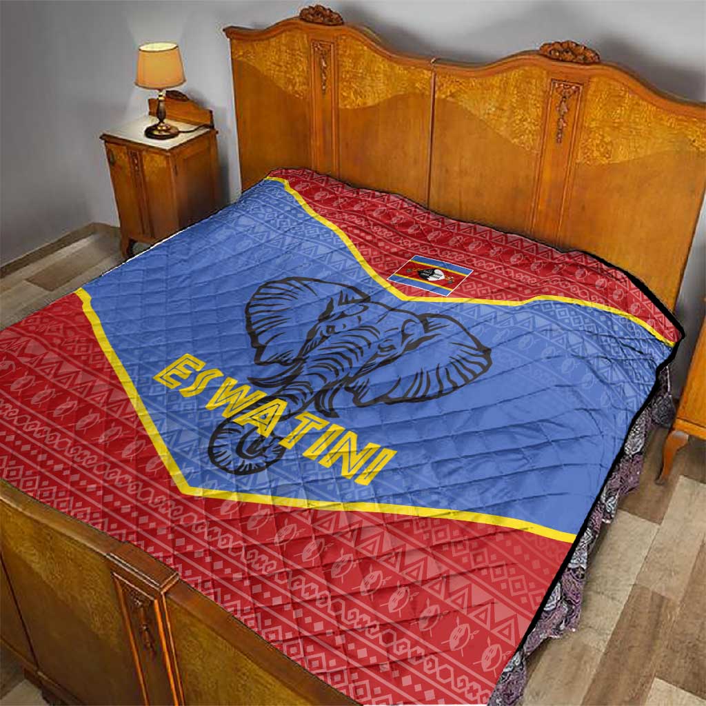 Elephant Eswatini Quilt Swaziland Shield Tribal Pattern and National Flag TS04
