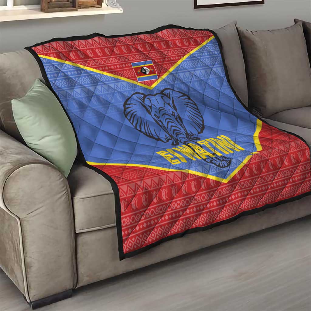Elephant Eswatini Quilt Swaziland Shield Tribal Pattern and National Flag TS04