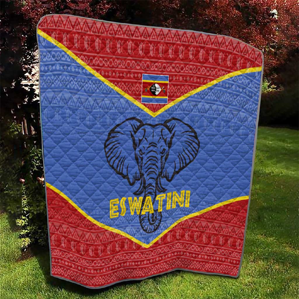 Elephant Eswatini Quilt Swaziland Shield Tribal Pattern and National Flag TS04