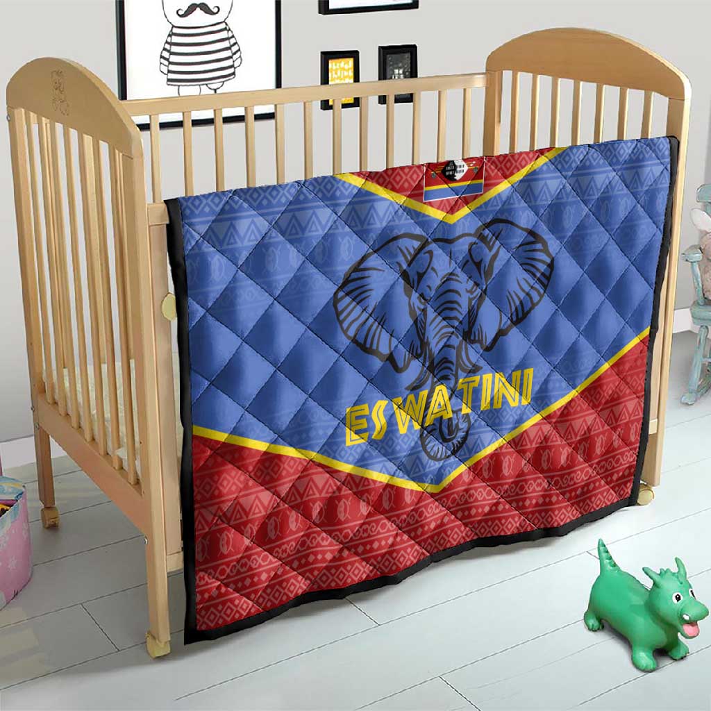 Elephant Eswatini Quilt Swaziland Shield Tribal Pattern and National Flag TS04