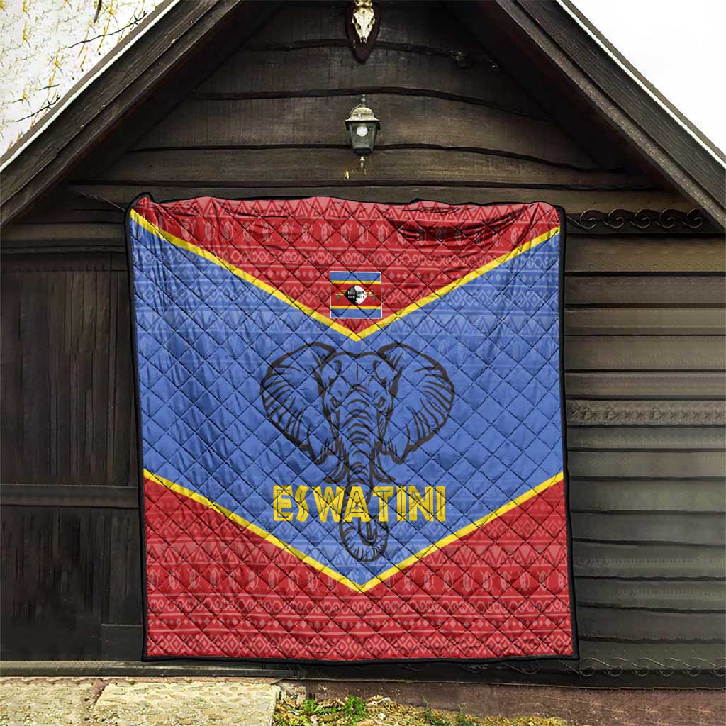 Elephant Eswatini Quilt Swaziland Shield Tribal Pattern and National Flag TS04