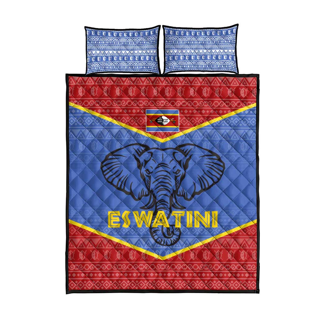 Elephant Eswatini Quilt Bed Set Swaziland Shield Tribal Pattern and National Flag TS04