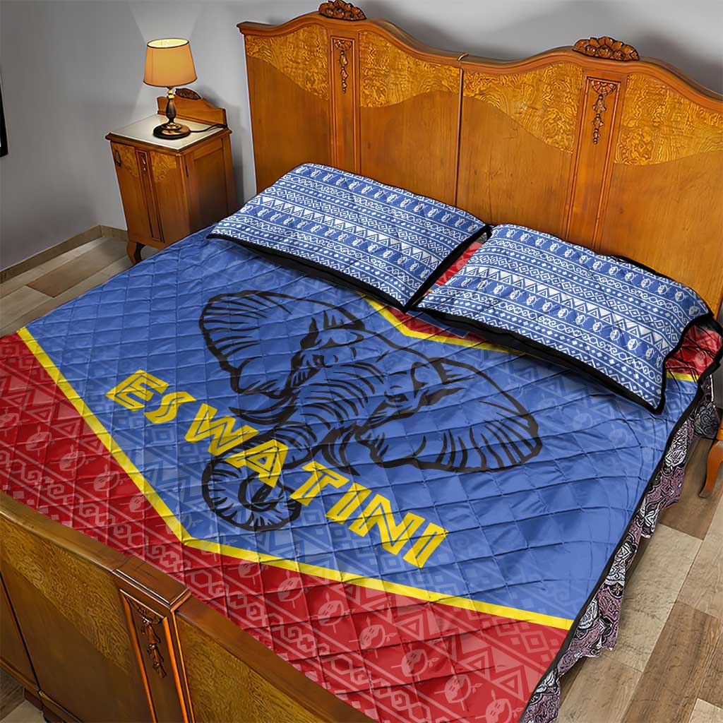 Elephant Eswatini Quilt Bed Set Swaziland Shield Tribal Pattern and National Flag TS04