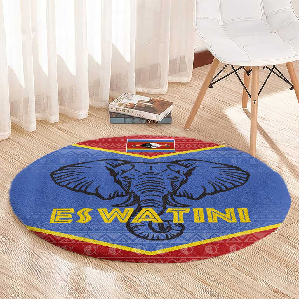 Elephant Eswatini Round Carpet Swaziland Shield Tribal Pattern and National Flag TS04