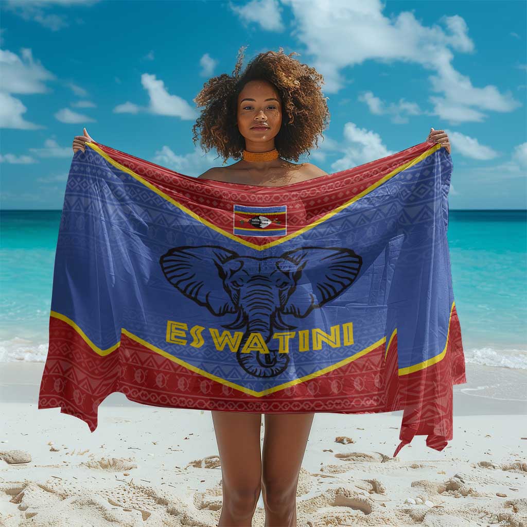 Elephant Eswatini Sarong Swaziland Shield Tribal Pattern and National Flag TS04