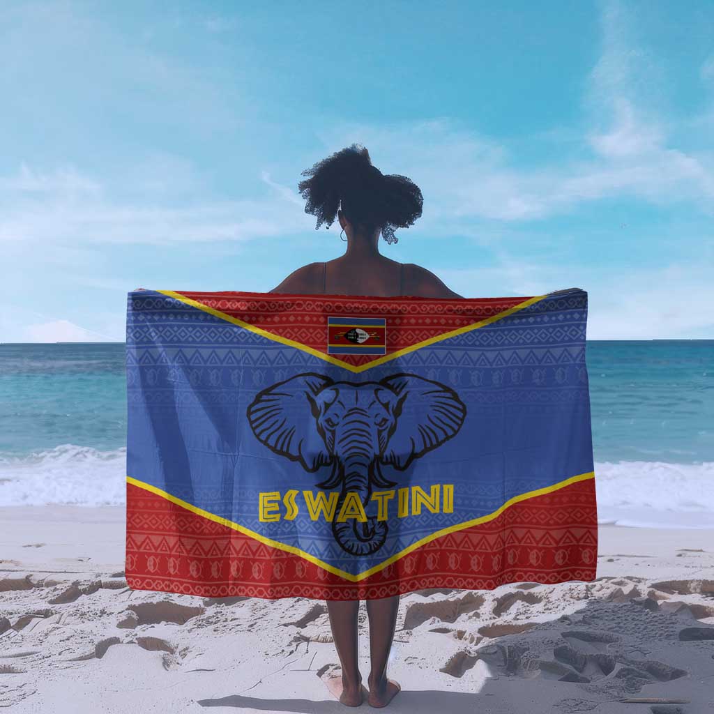 Elephant Eswatini Sarong Swaziland Shield Tribal Pattern and National Flag TS04