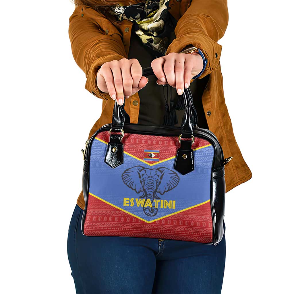 Eswatini Elephant Shoulder Handbag with Tribal Print and National Flag Details TS04