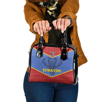 Eswatini Elephant Shoulder Handbag with Tribal Print and National Flag Details TS04