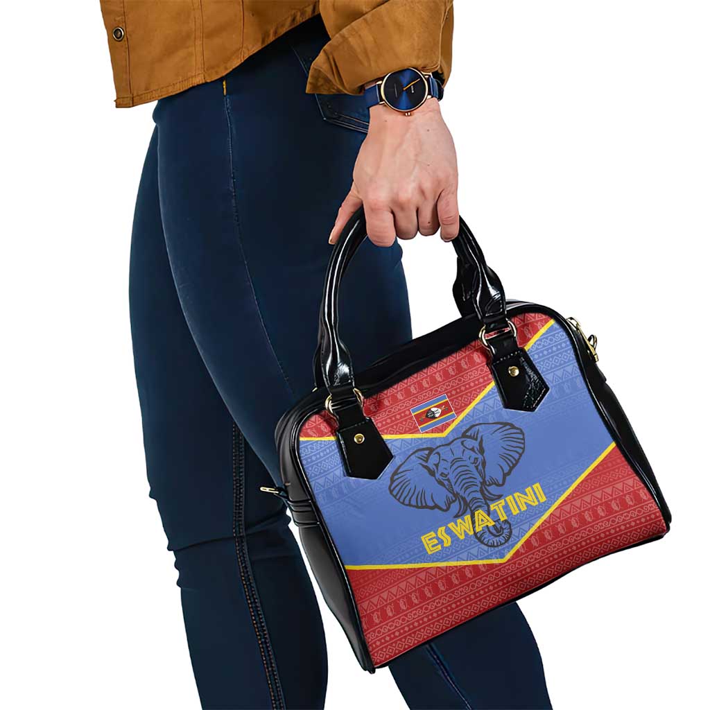 Eswatini Elephant Shoulder Handbag with Tribal Print and National Flag Details TS04