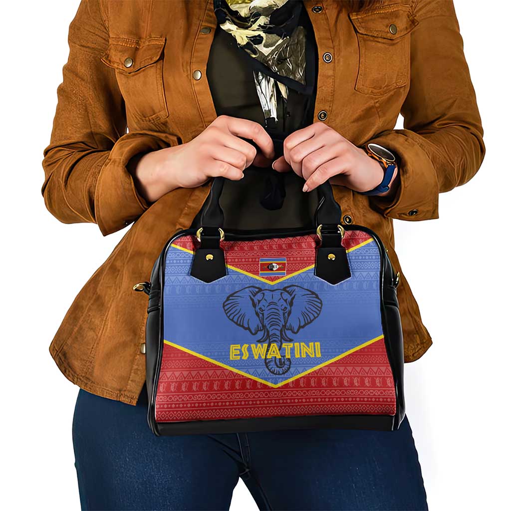 Eswatini Elephant Shoulder Handbag with Tribal Print and National Flag Details TS04