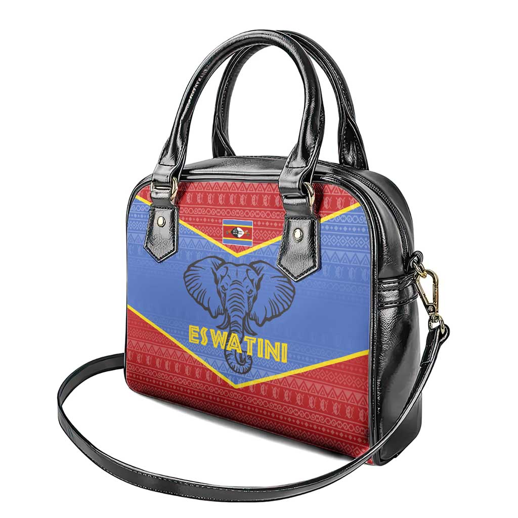 Eswatini Elephant Shoulder Handbag with Tribal Print and National Flag Details TS04