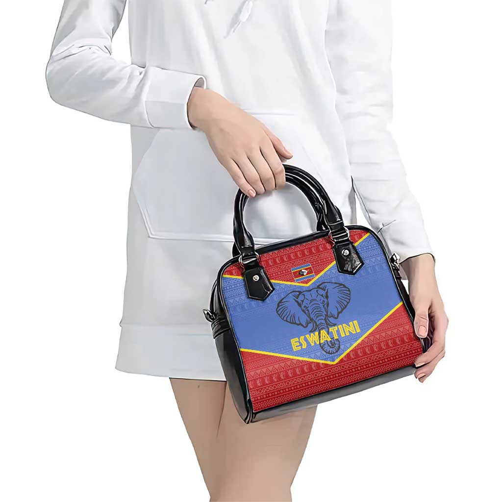 Eswatini Elephant Shoulder Handbag with Tribal Print and National Flag Details TS04