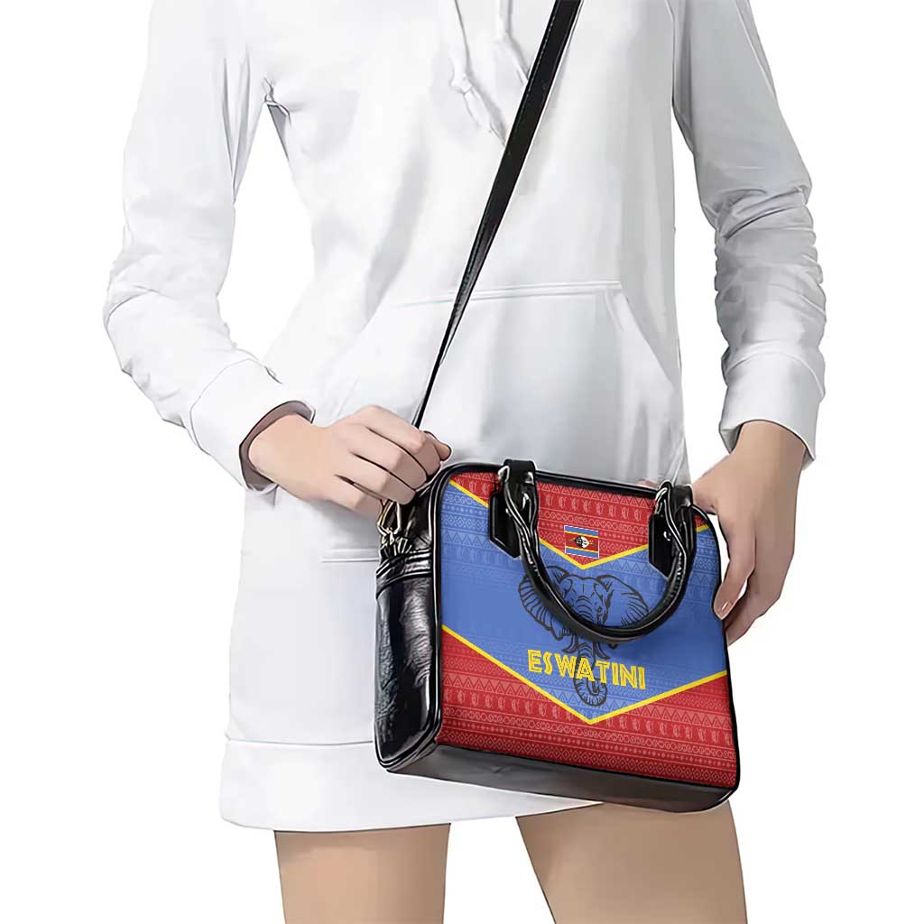 Eswatini Elephant Shoulder Handbag with Tribal Print and National Flag Details TS04