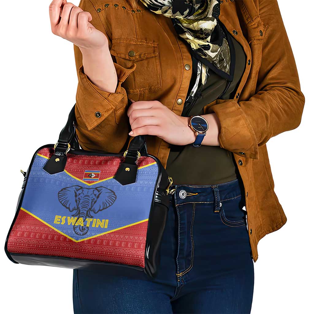 Eswatini Elephant Shoulder Handbag with Tribal Print and National Flag Details TS04