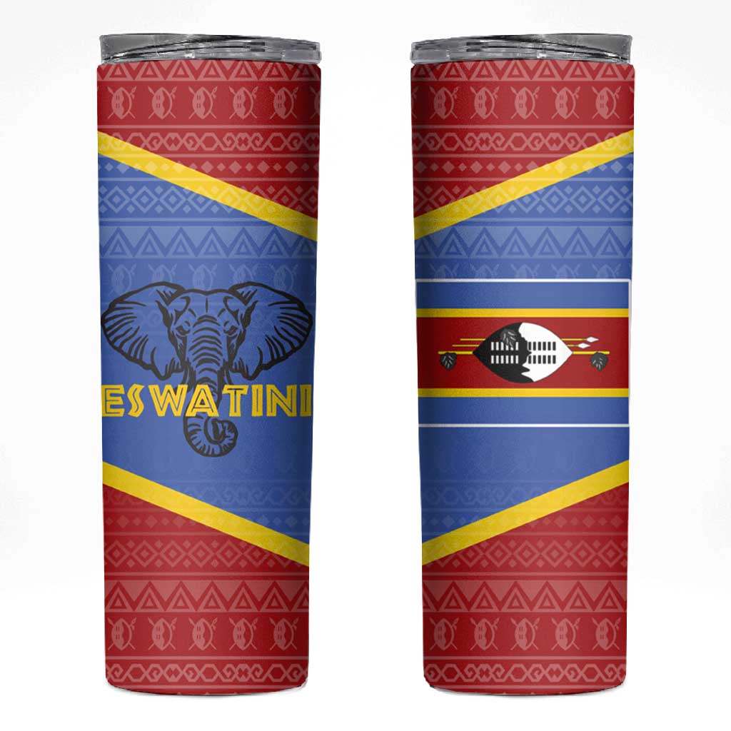 Elephant Eswatini Skinny Tumbler Swaziland Shield Tribal Pattern and National Flag TS04
