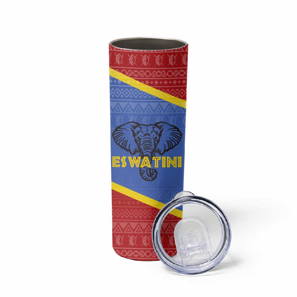 Elephant Eswatini Skinny Tumbler Swaziland Shield Tribal Pattern and National Flag TS04