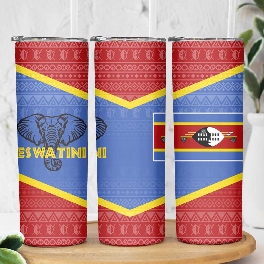 Elephant Eswatini Skinny Tumbler Swaziland Shield Tribal Pattern and National Flag TS04