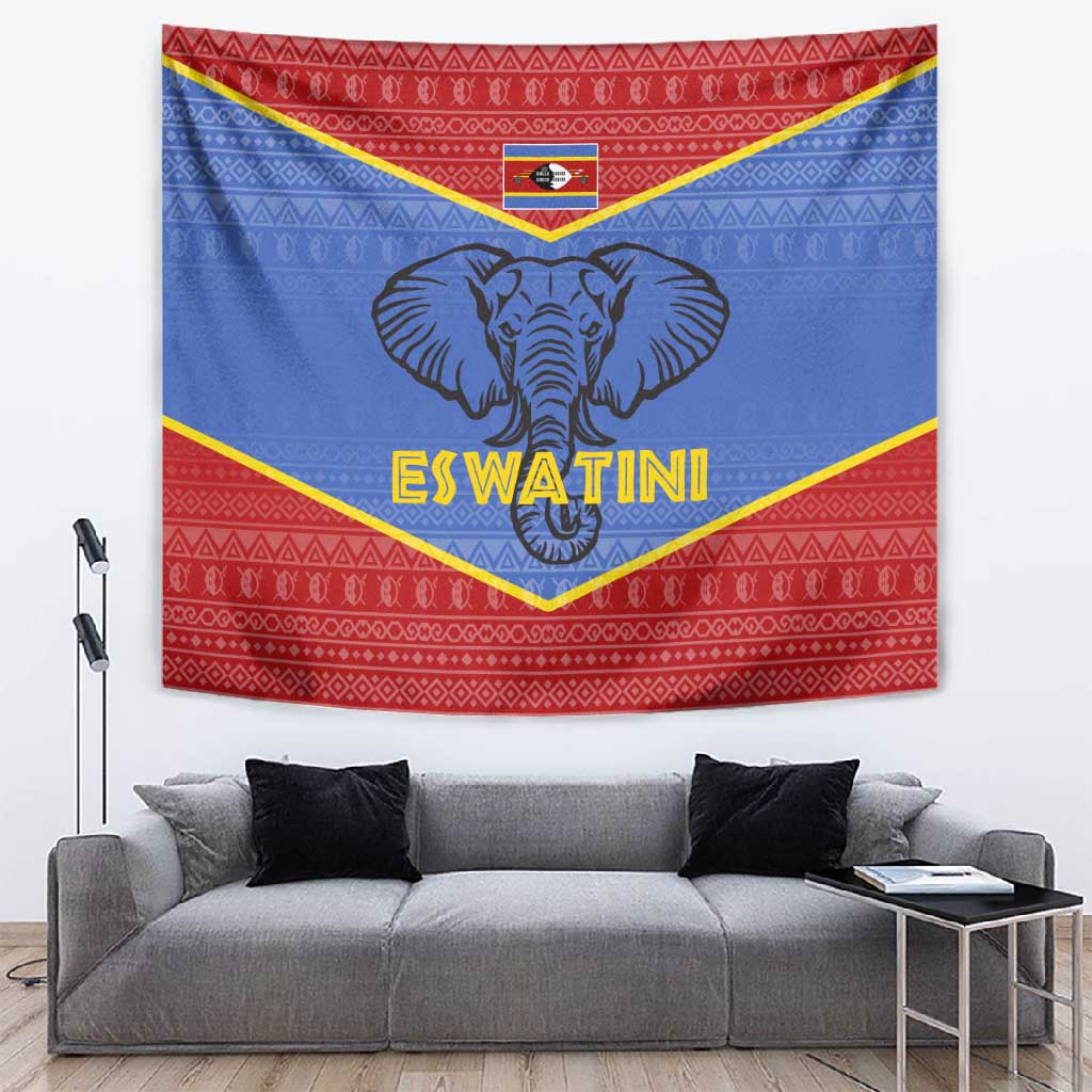 Elephant Eswatini Tapestry Swaziland Shield Tribal Pattern and National Flag TS04