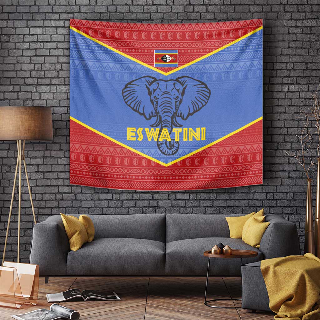 Elephant Eswatini Tapestry Swaziland Shield Tribal Pattern and National Flag TS04