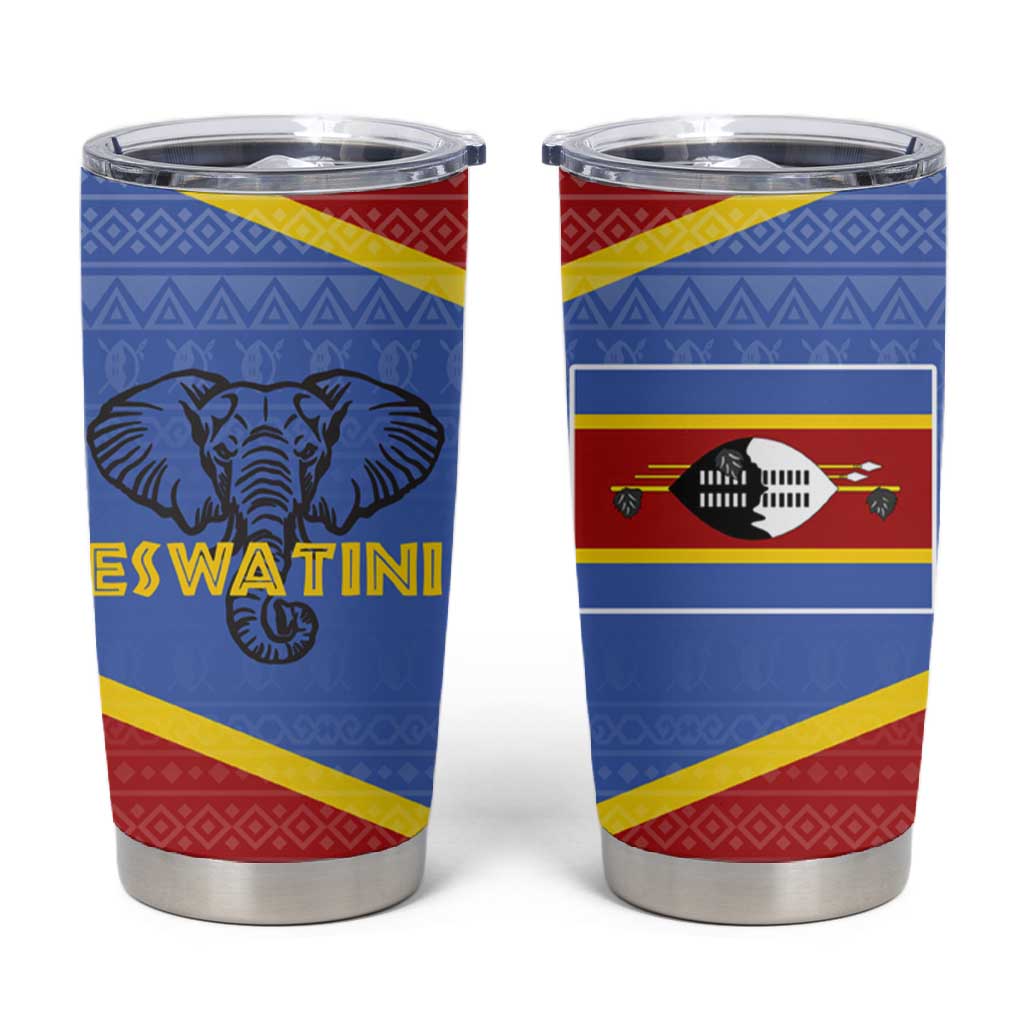 Elephant Eswatini Tumbler Cup Swaziland Shield Tribal Pattern and National Flag TS04