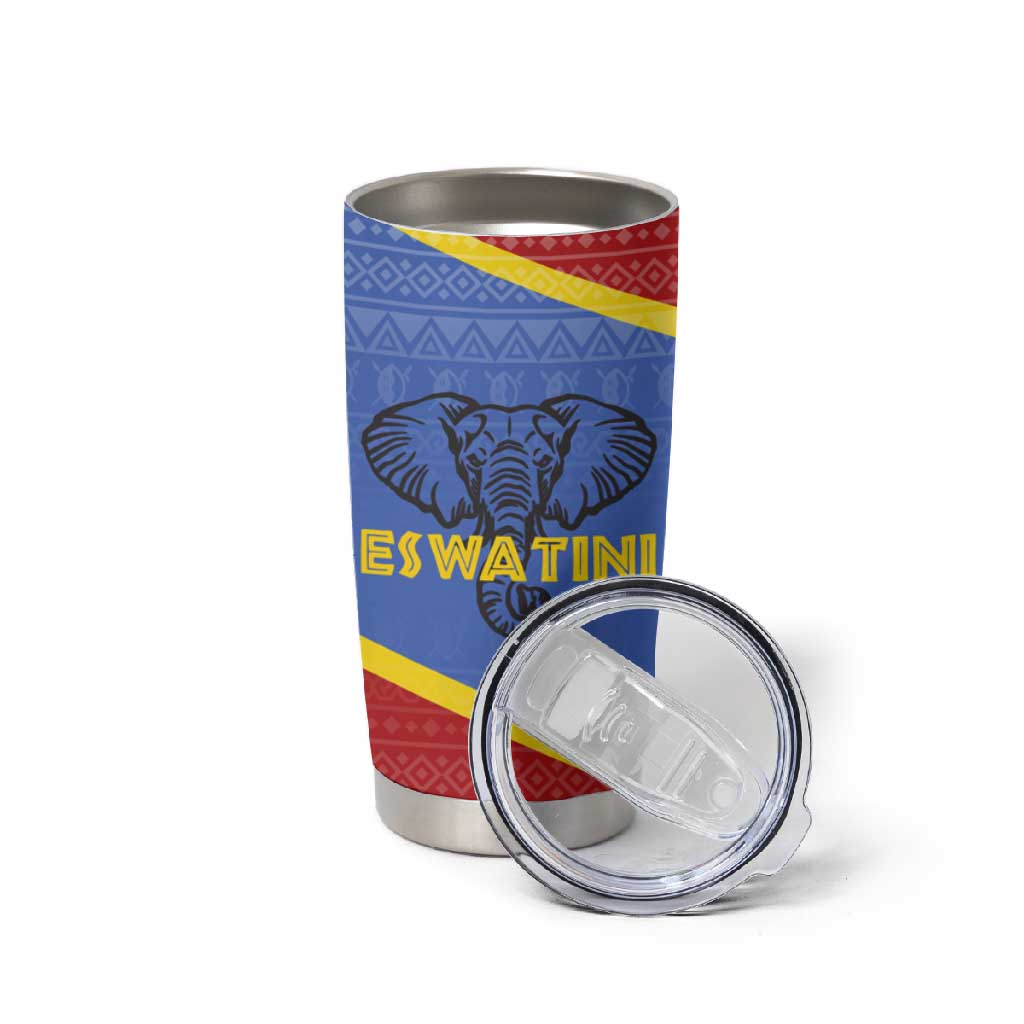 Elephant Eswatini Tumbler Cup Swaziland Shield Tribal Pattern and National Flag TS04