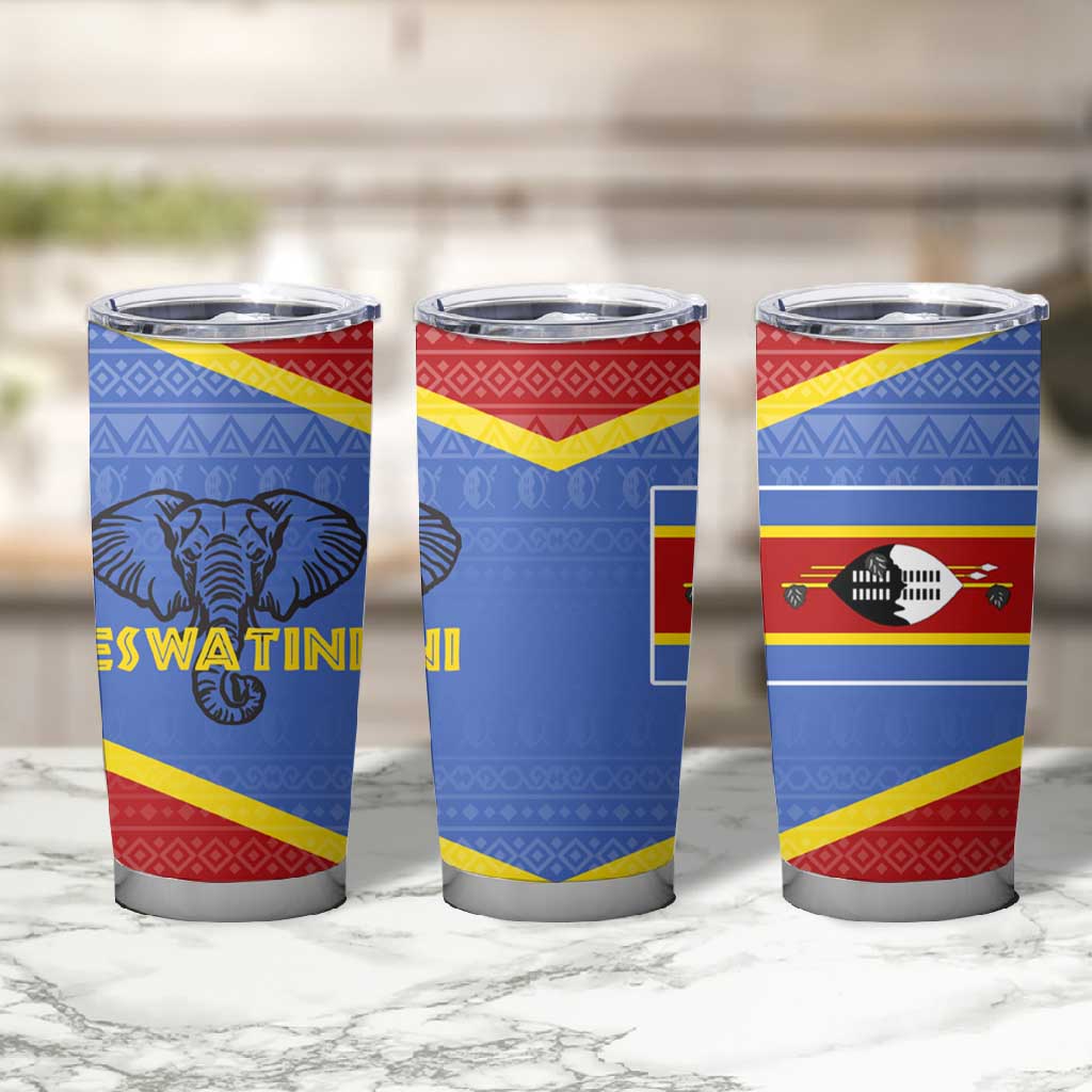 Elephant Eswatini Tumbler Cup Swaziland Shield Tribal Pattern and National Flag TS04